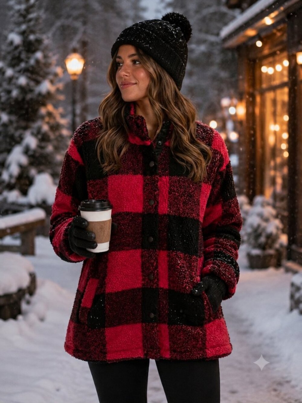 Maurice’s Size Large Red & Black Buffalo Check Sherpa Jacket